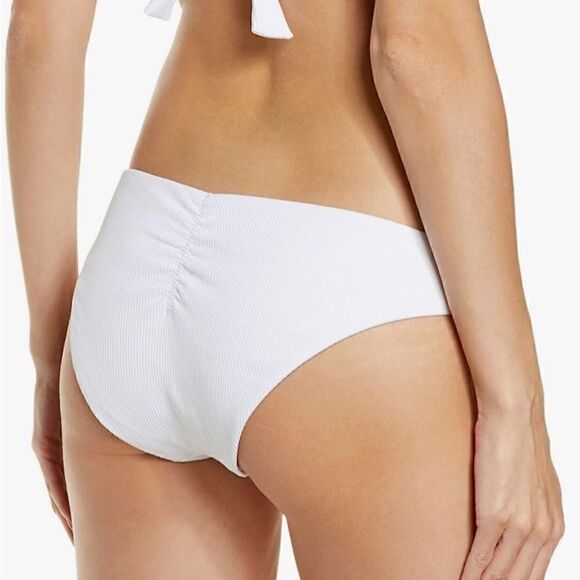Becca by Rebecca Virtue White Adela Ruched Hipster Bikini Swim Bottom NWT - Picture 3 of 8